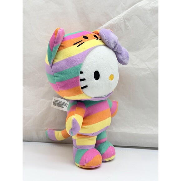 Hello Kitty Pastel Striped Sanrio GUND Plush Toy In Pusheen Cat Rainbow Costume - Picture 7 of 11